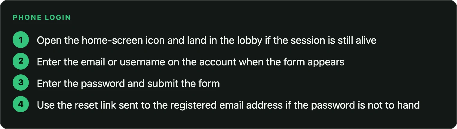 Steps for signing in from an installed icon on a phone
