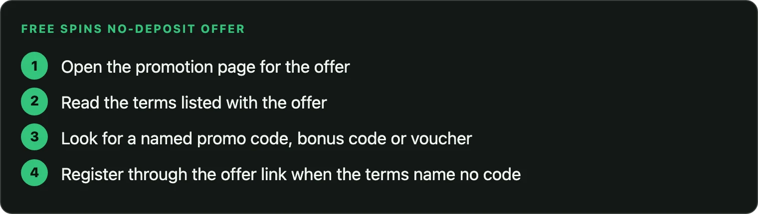 Steps for checking whether a WinSpin offer needs a promo code