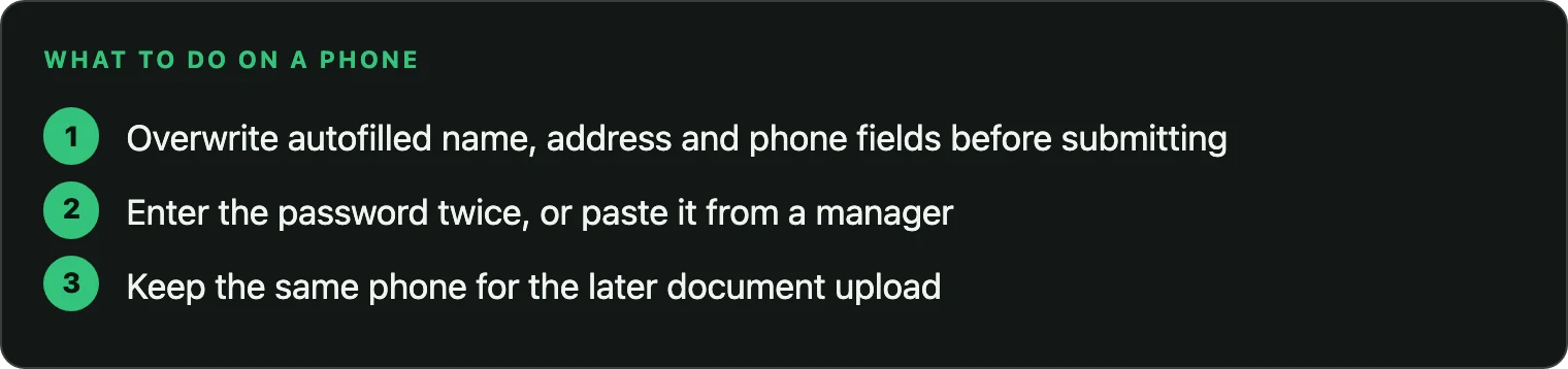 Three mobile habits for the WinSpin sign-up form