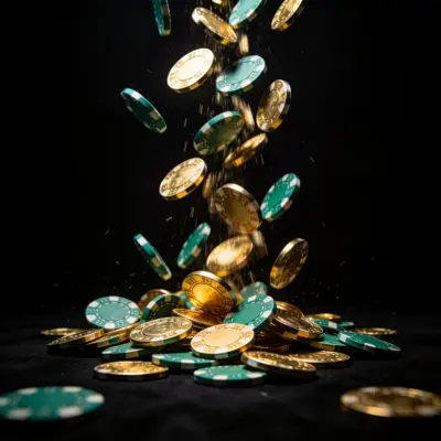 Casino chips falling in the dark