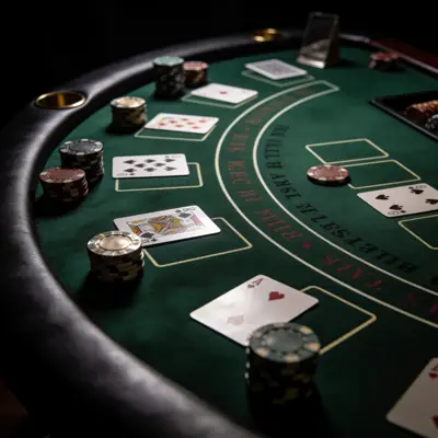 Live dealer table with cards and chips